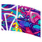 Urban graffiti with geometric shapes and grunge in bright colors on arc-shaped flag